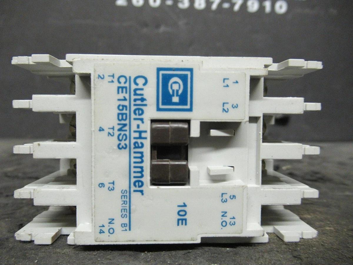 Used CUTLER HAMMER CONTACTOR CE15BNS3 5 HP @ 10 AMPS / 460 VAC 110 V COIL DIN RAIL