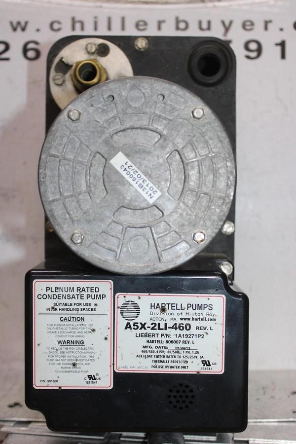 Used HARTELL LIEBERT PUMP A5X-2LI-460 806007 1A19271P2 460 VOLT 1.2 AMP 1-PHASE