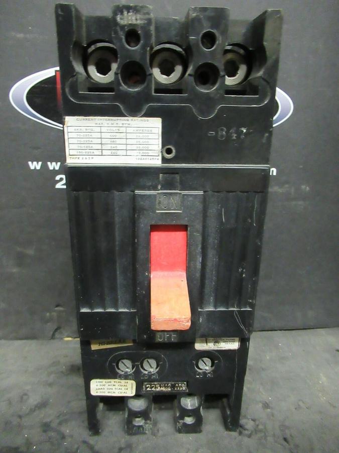 Used GE GENERAL ELECTRIC THFK236225 225 AMP 600V CIRCUIT BREAKER 3 P HI-BREAK W/ LUGS