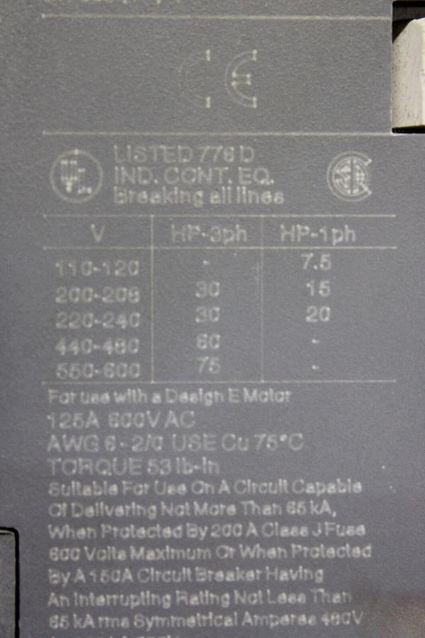 Used ABB CONTACTOR A95-30 125 AMP 600 VAC 3-POLE 3-PHASE 75 HP **WARRANTY**