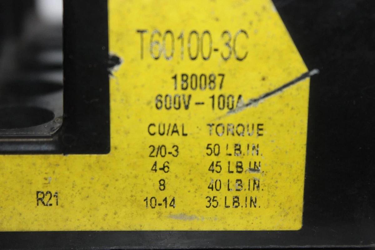 Used BUSS FUSE HOLDER T60100-3C 600 VOLT 100 AMP 3-POLE FOR CLASS T FUSES *WARRANTY*