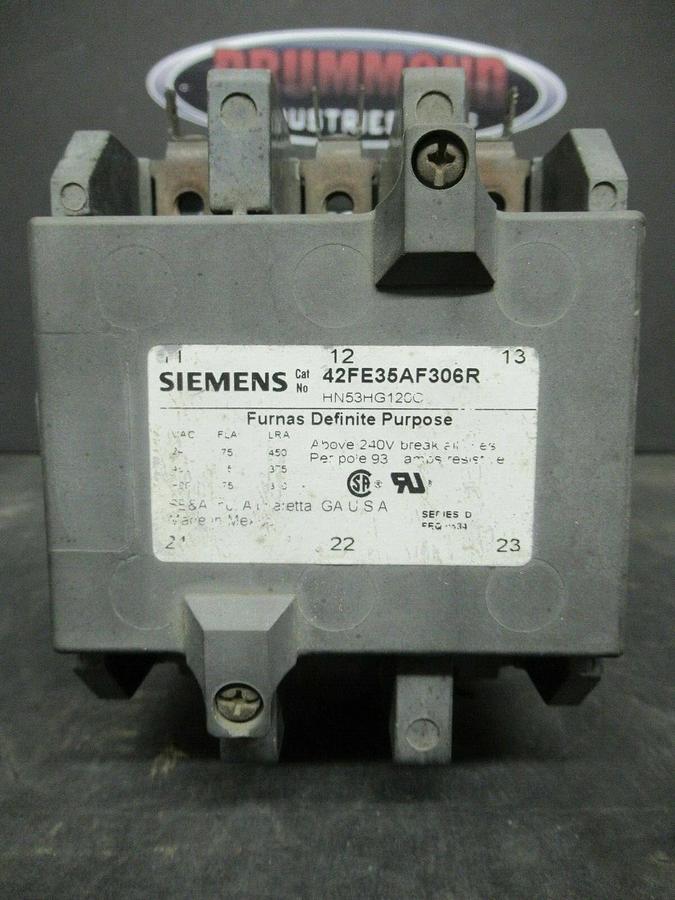 Used SIEMENS CONTACTOR 42FE35AF306R / HN53HG1200 75 AMP 600 VAC 93 AMP/RES