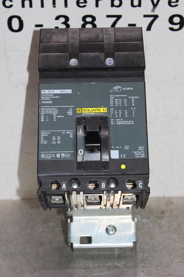 Used SQUARE D I-LINE CIRCUIT BREAKER FA36100 100 AMP 600 VAC 3-POLE
