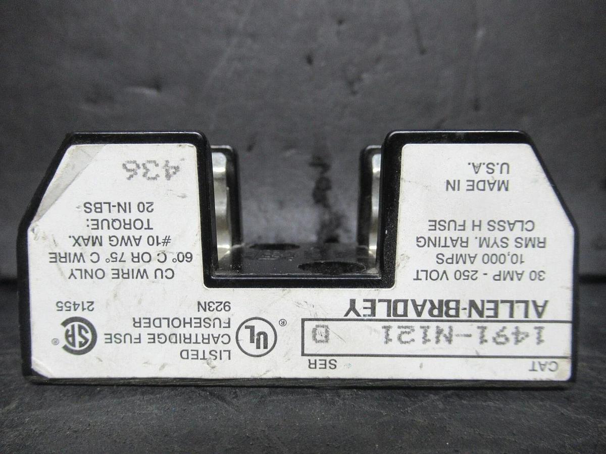Used ALLEN-BRADLEY SINGLE POLE FUSE BLOCK 1491-N121 SER. D 250 VOLT 30 AMP CLASS H