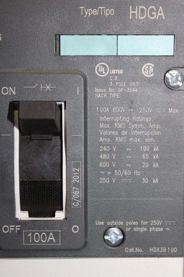 Used SIEMENS CIRCUIT BREAKER HDX3B100 100 AMP 3-POLE 600 VAC **WARRANTY**