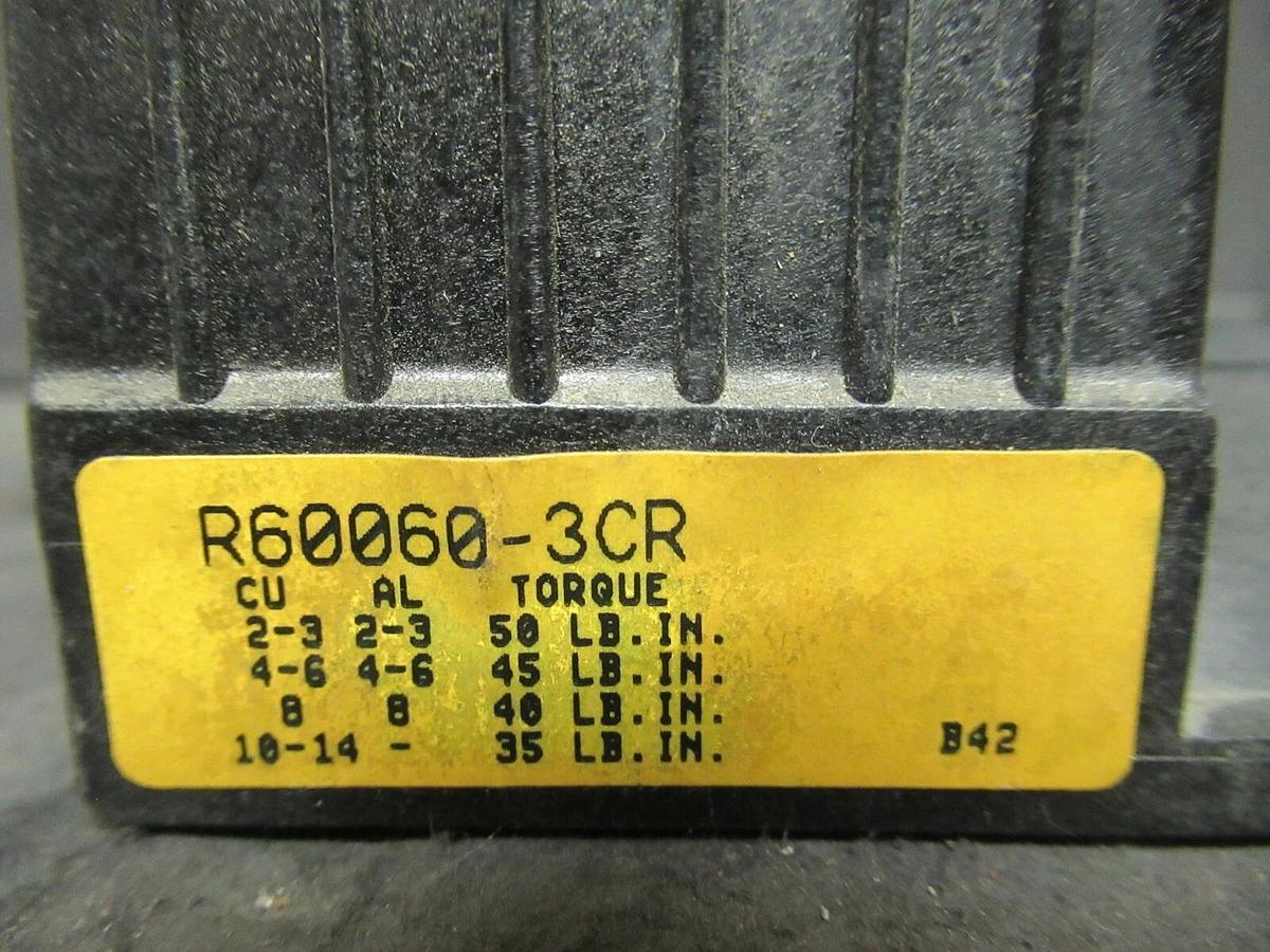COOPER BUSSMANN 60 AMP 600 VAC FUSEHOLDER R60060-3CR CLASS R FUSE BLOCK EATON