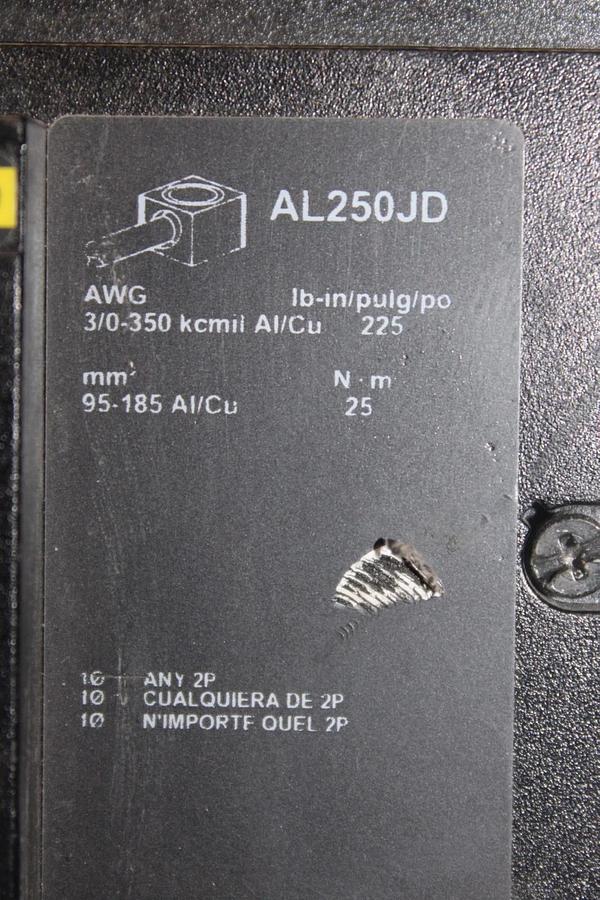 Used SQUARE D POWERPACT CIRCUIT BREAKER JGL36225 225 AMP 3-POLE 600 VAC