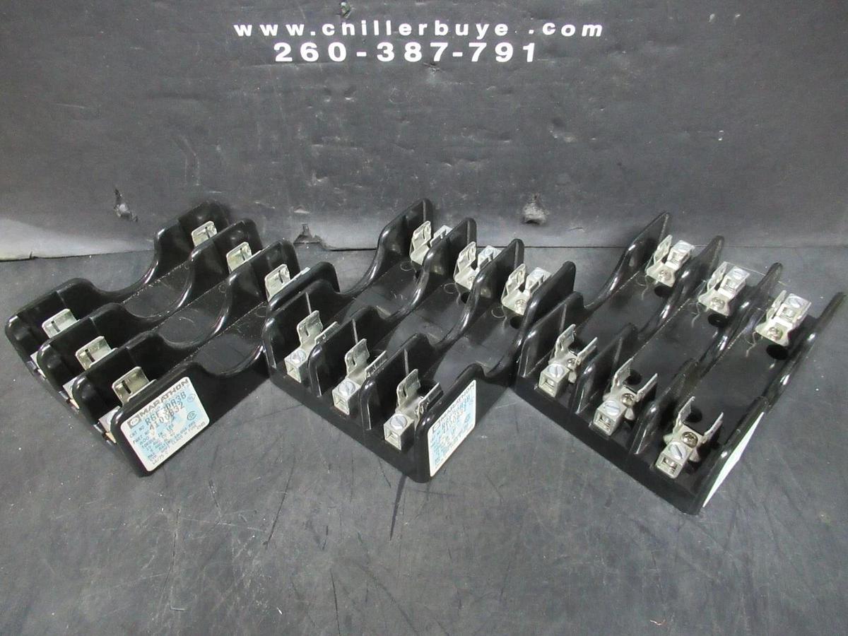 Used (LOT OF 3) MARATHON TRIPLE FUSE HOLDER R6F30A3B / 4100832 3-POLE 600 VOLT 30 AMP
