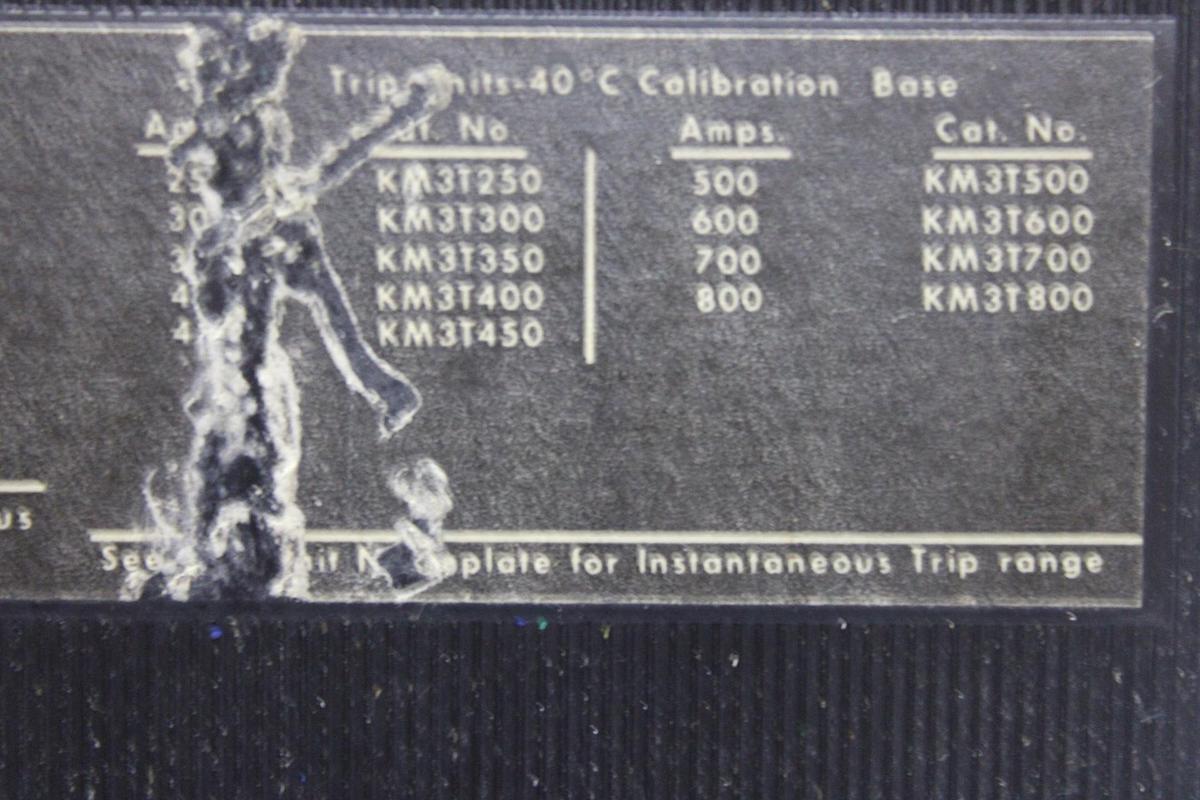 Used CUTLER HAMMER CIRCUIT BREAKER KDB3300W 300 AMP 600 VAC 3-POLE