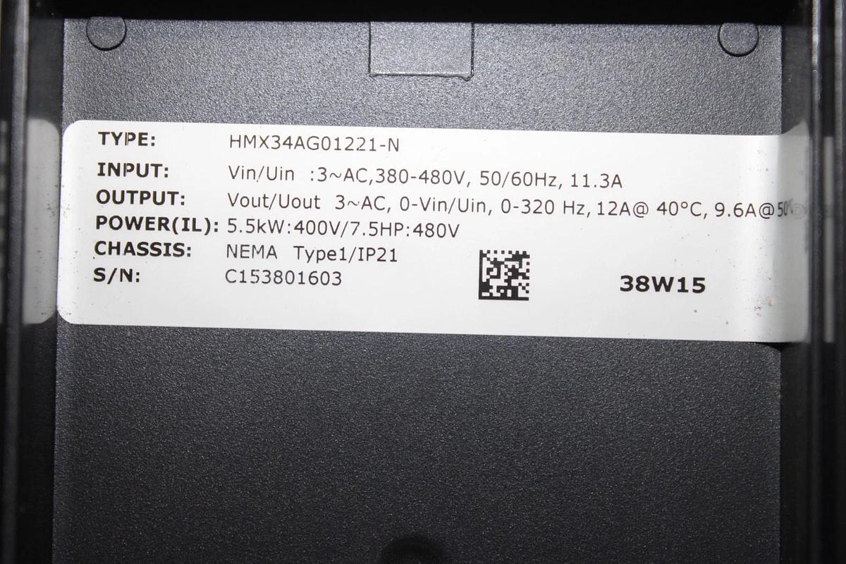 Used EATON H-MAX VARIABLE FREQUENCY DRIVE HMX34AG01221-N NEMA 1 5.5 KW 7.5 HP