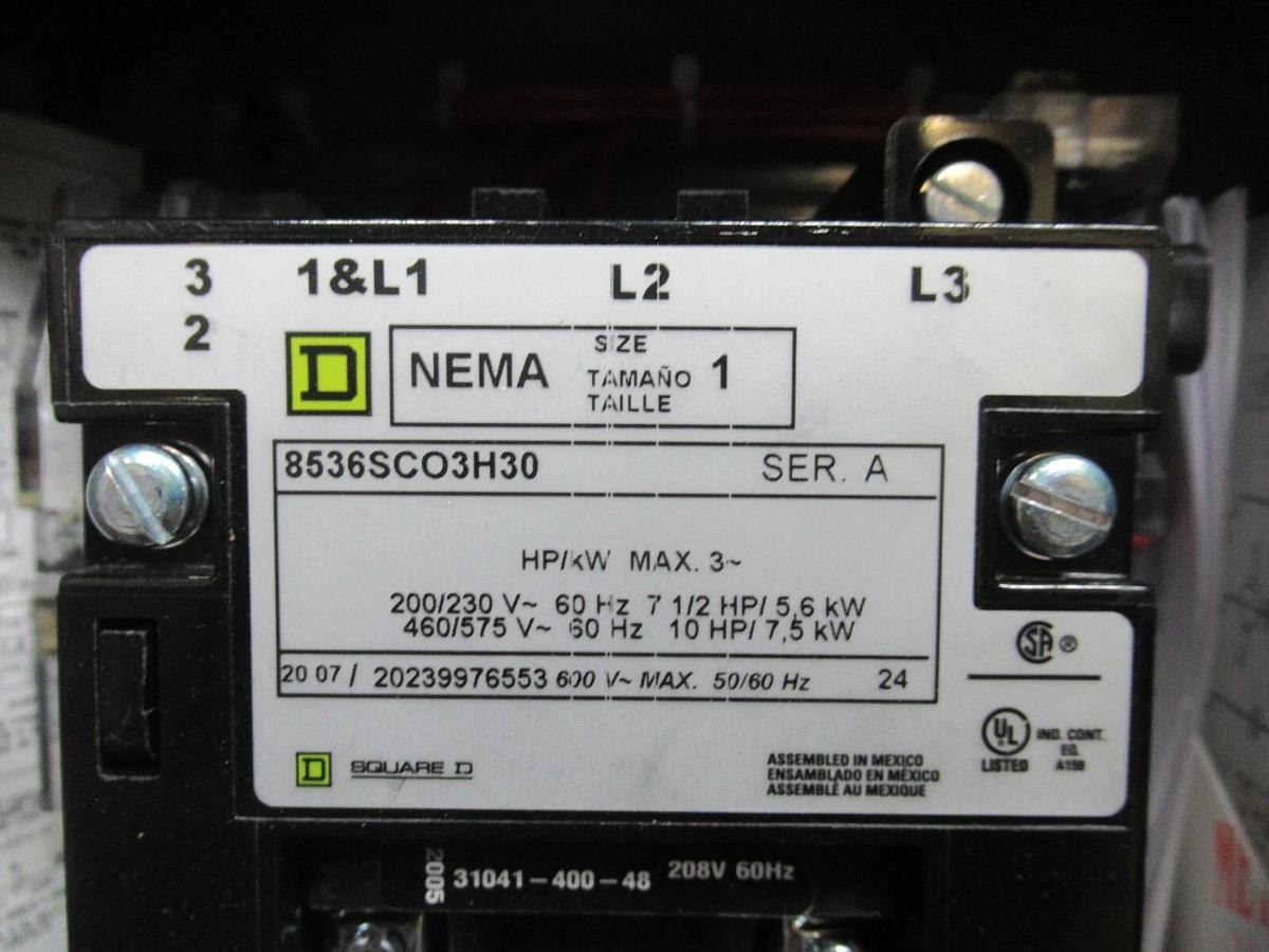 NEW SURPLUS SQUARE D COMBINATION STARTER 8536SCH3V08CF4H30X22 8536SCO3H30 NEMA 1