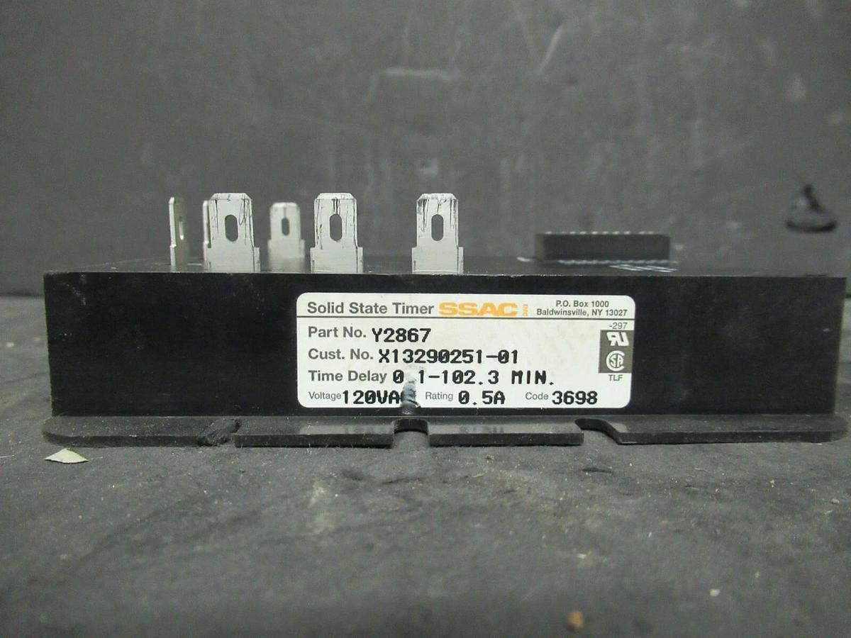 Used TRANE SSAC SOLID STATE TIMER Y2867 0.1-102.3 MINUTE DELAY 120 VAC 0.5 AMP