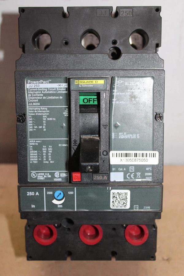 Used SQUARE D POWERPACT CIRCUIT BREAKER JJL36250 250 AMP 600 VOLT 3-POLE