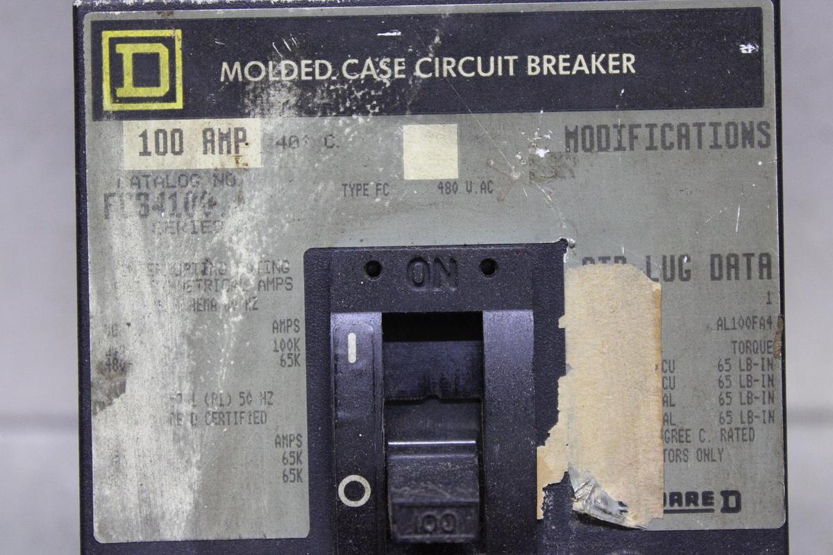 Used SQUARE D I-LINE CIRCUIT BREAKER FH36100 SERIES 2 100 AMP 600 VAC 3-POLE