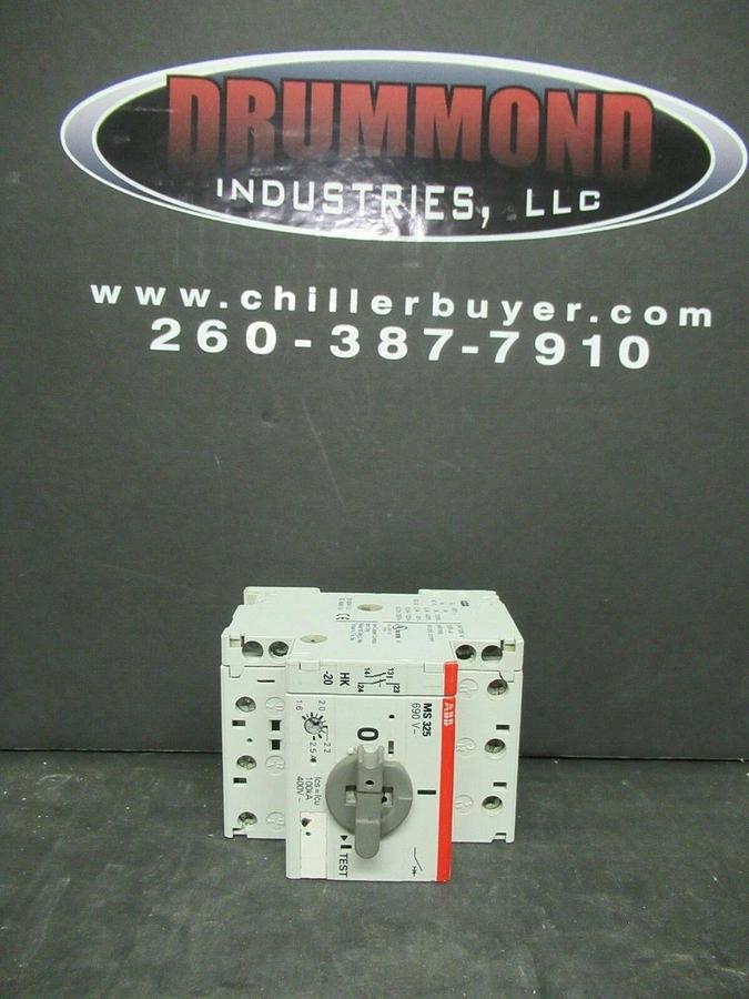 Used ABB MANUAL MOTOR START MS325 1.6-2.5 AMP 600 VAC W/ AUXILIARY CONTACTS