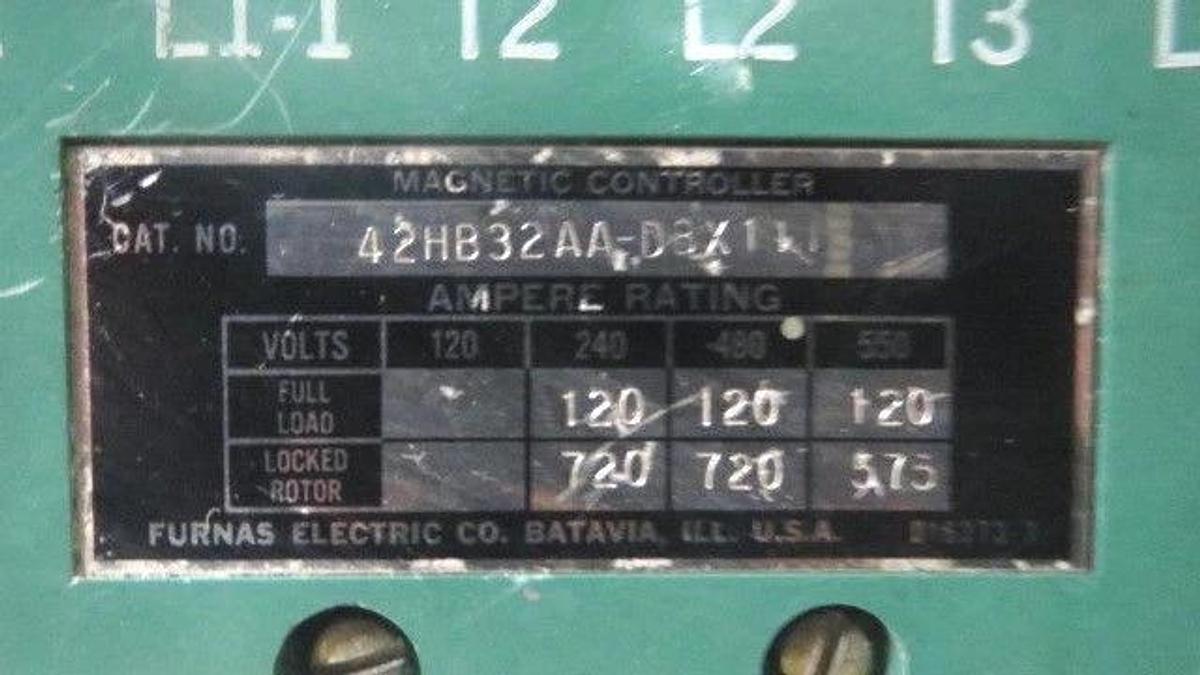 Used FURNAS STARTER SIZE 4 120 AMP 600V W/ DUAL VOLTAGE 120/240 VAC #42HB32AAD8X111