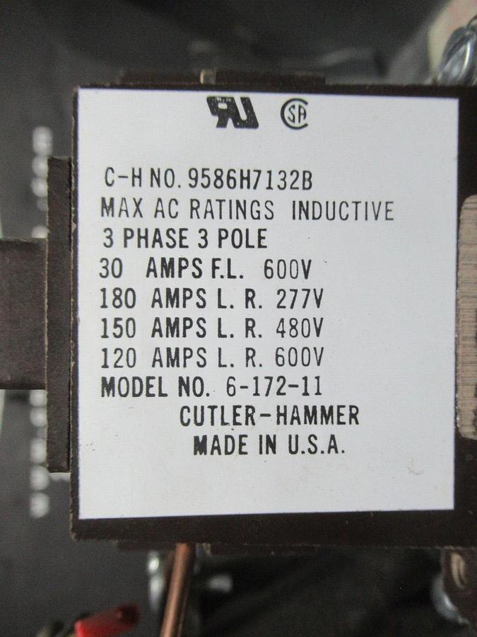 Used ENCLOSED CUTLER HAMMER STARTER FOR AC UNIT 9586H7132B 30 AMP 600 VAC 4-POLE