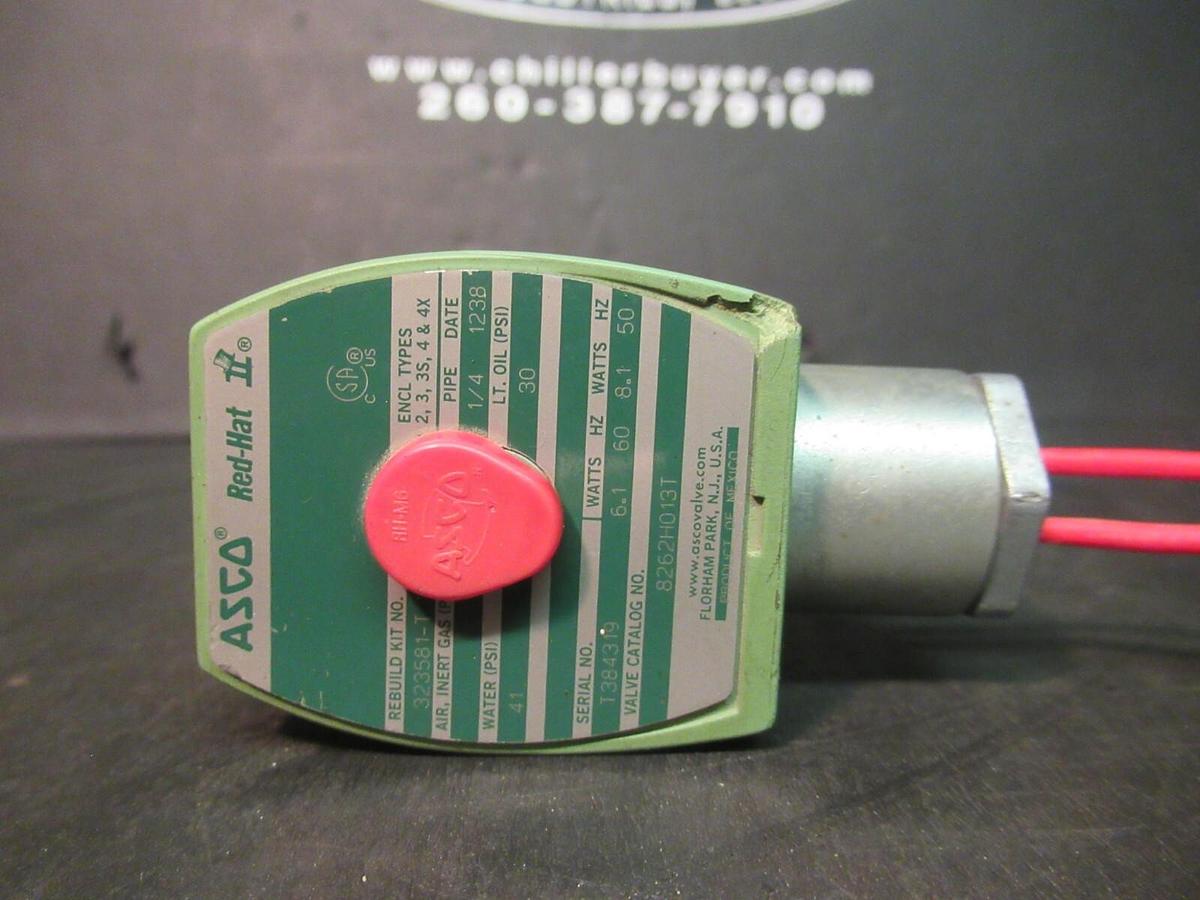 Used ASCO RED HAT SOLENOID VALVE 8262H013T 323581-T WATER: 41 PSI OIL: 30 PSI