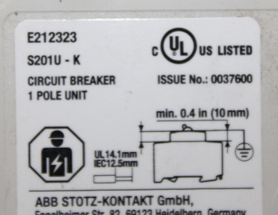 Used ABB CIRCUIT BREAKER S201U-K20A 240 VAC 1-POLE **WARRANTY INCLUDED**