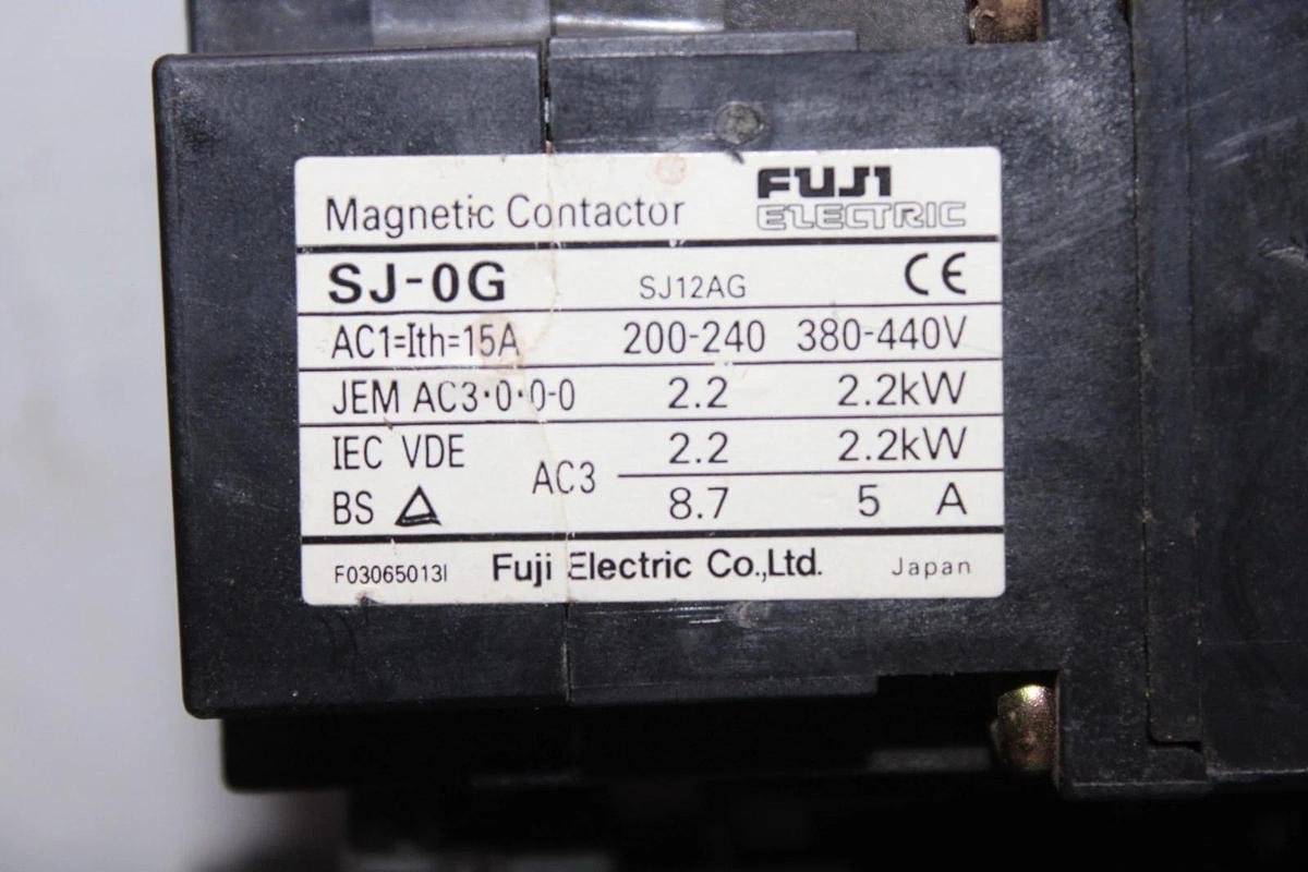 Used FUJI ELECTRIC STARTER SJ-0G 480 VAC 15 AMP 2.2 kW W/ TR-0N/3 RELAY
