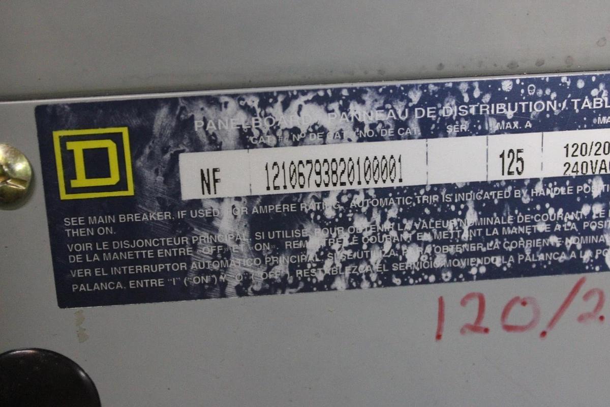 Used SQUARE D TYPE 1 NF MAIN SERVICE PANEL 12106793820100001 125 AMP 30-SLOT 240V