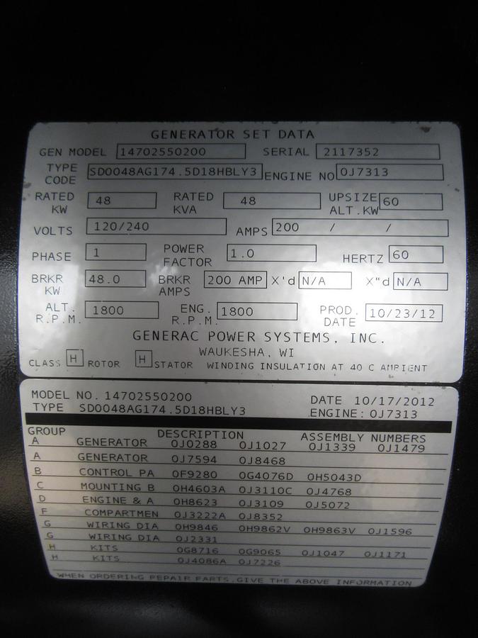 Used 48 KW DIESEL GENERATOR GENERAC 120/240 V FPT 366 HRS SOUND ENCLOSED VIDEO 50 KW