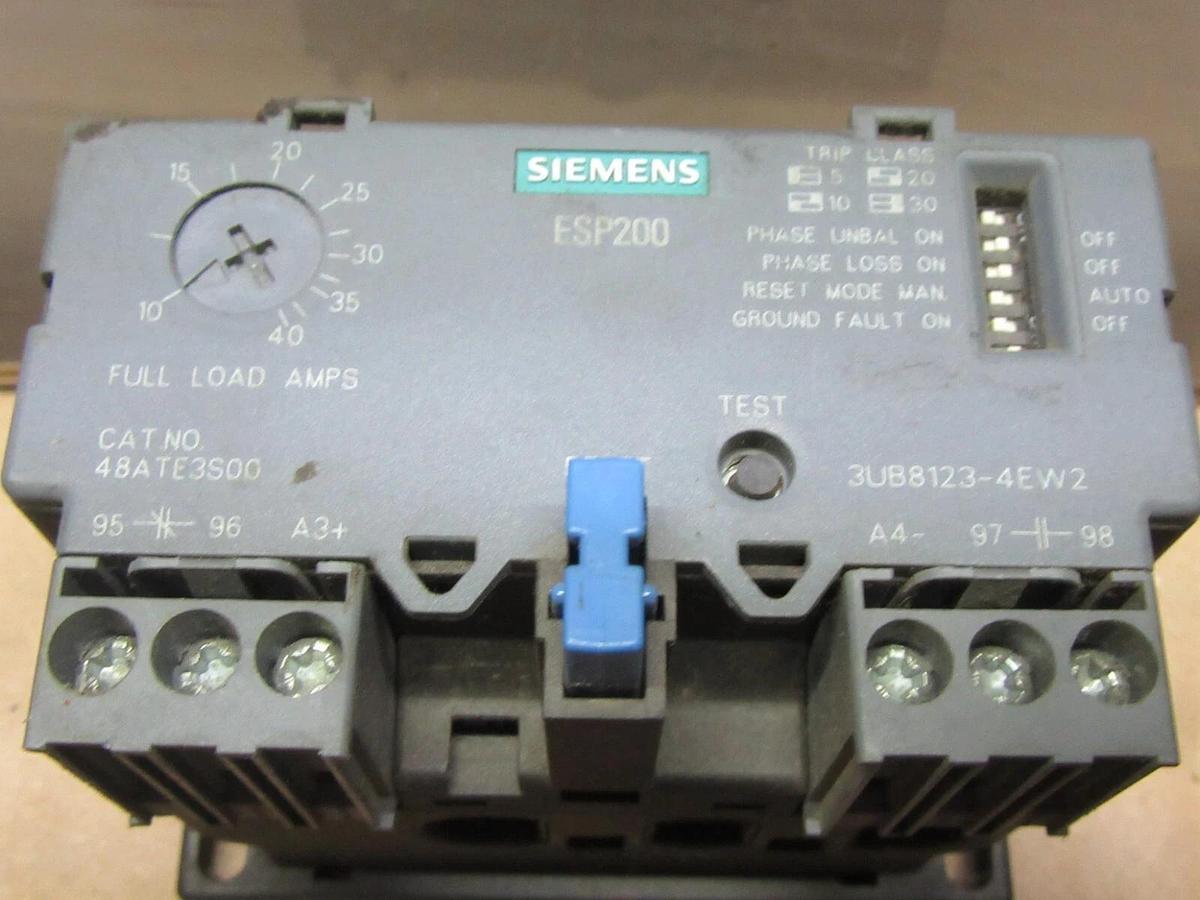 Used SIEMENS ELECTRONIC OVERLOAD RELAY PROTECTION ESP200 48ATE3S00 10-40 AMP