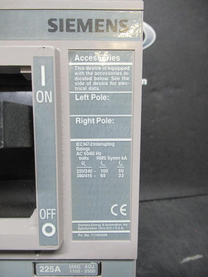 Used SIEMENS SENTRON BREAKER HFXD63B225 225 AMP 600 VAC 3-POLE TYPE: HFXD6