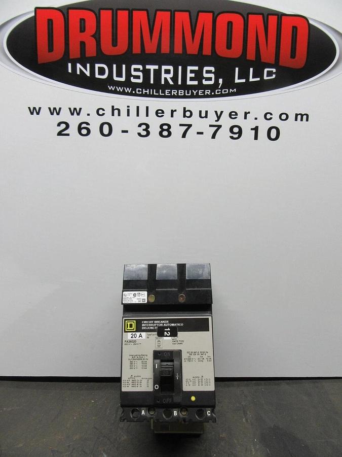 Used SQUARE D I-LINE BREAKER FA36020 20 AMP 3-POLE 600 VAC **WARRANTY INCLUDED**