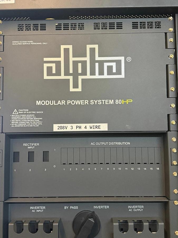 Used ALPHA MODULAR UPS CABINET AMPS80-3-30 80HP 0200018 208V 88 AMP W/ BYPASS SWITCH