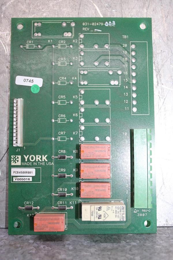 Used YORK CONTROL RELAY CIRCUIT BOARD 031-02479-003 Y005016 **WARRANTY INCLUDED**