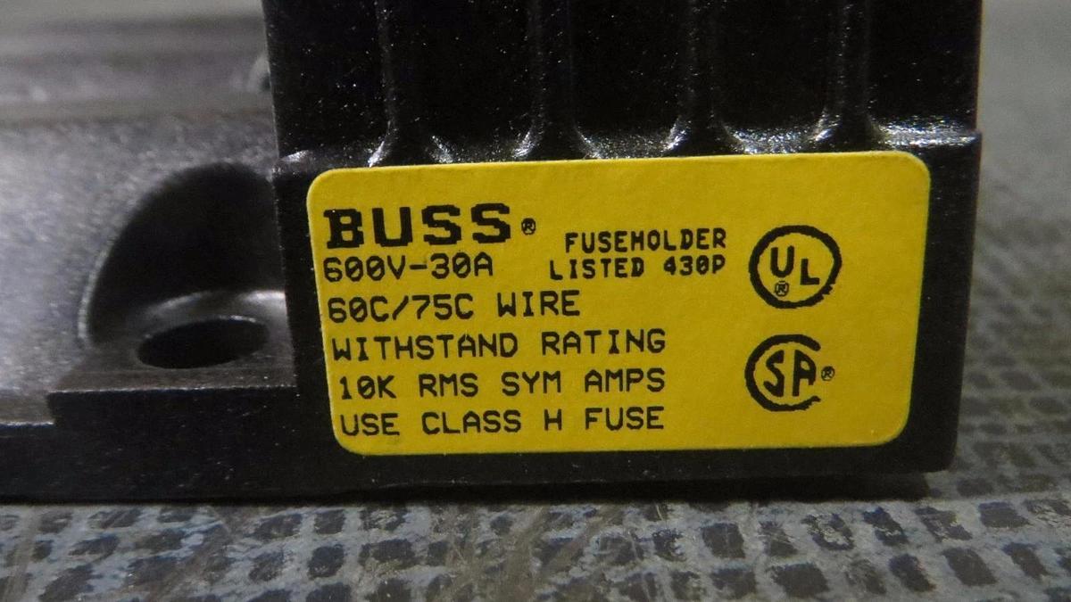 Used BUSS BLOCK FUSE HOLDER 30 AMP // 600V  MODEL: H60030-3CR **WARRANTY!**