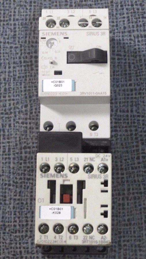 Used SIEMENS SIRIUS 3R STARTER SET 0.11-0.16 AMP 3RV1011-0AA15 WITH 3RT1016-1BB42