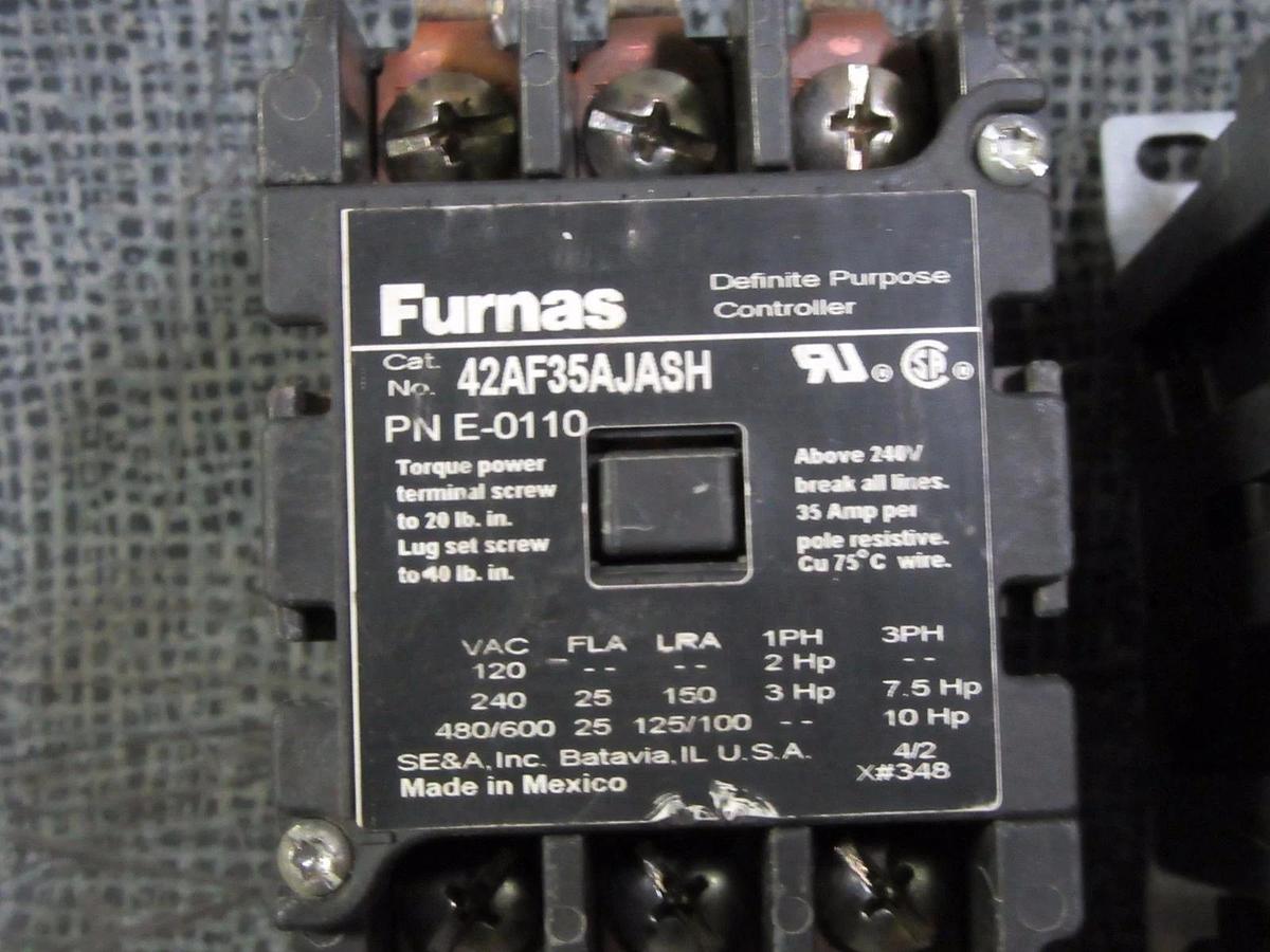 Used (1) FURNAS CONTACTOR 25 AMP 600V 3 PHASE 10 HP 24V COIL MODEL: 42AF35AJASH