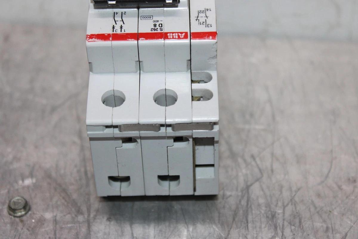 Used ABB CIRCUIT BREAKER S-262-D-8 400 VAC 8 AMP 2-POLE W/ AUXILIARY CONTACT