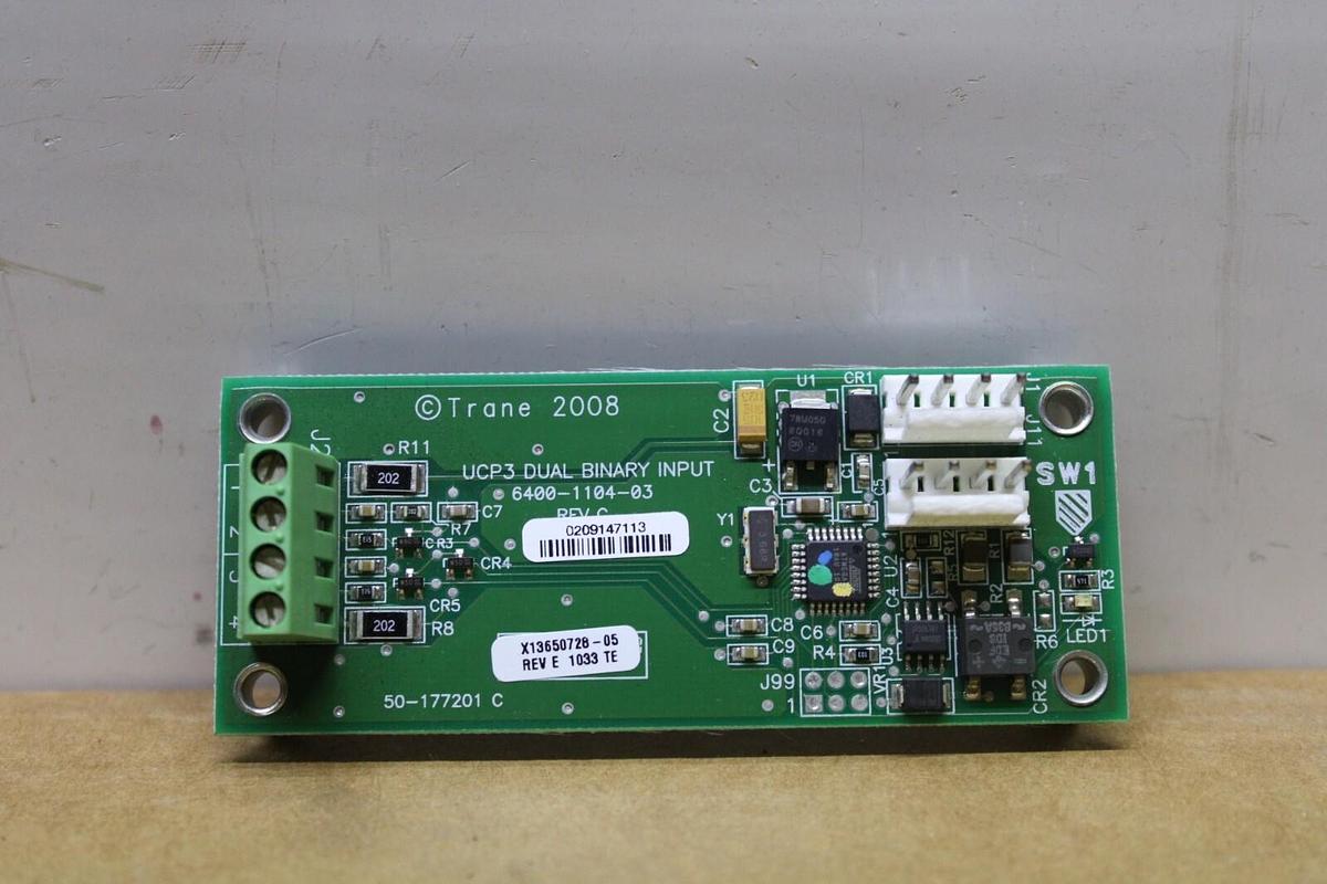 Used TRANE DUAL BINARY INPUT CIRCUIT BOARD X13650728-05 REV. E 6400-1104-03 REV. C