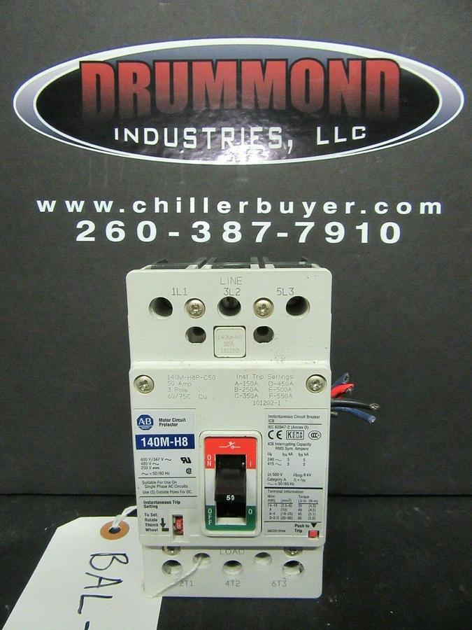 Used 50 AMP ALLEN BRADLEY BREAKER 140M-H8P-C50 SER. B 3 POLE 480 VAC **WARRANTY**
