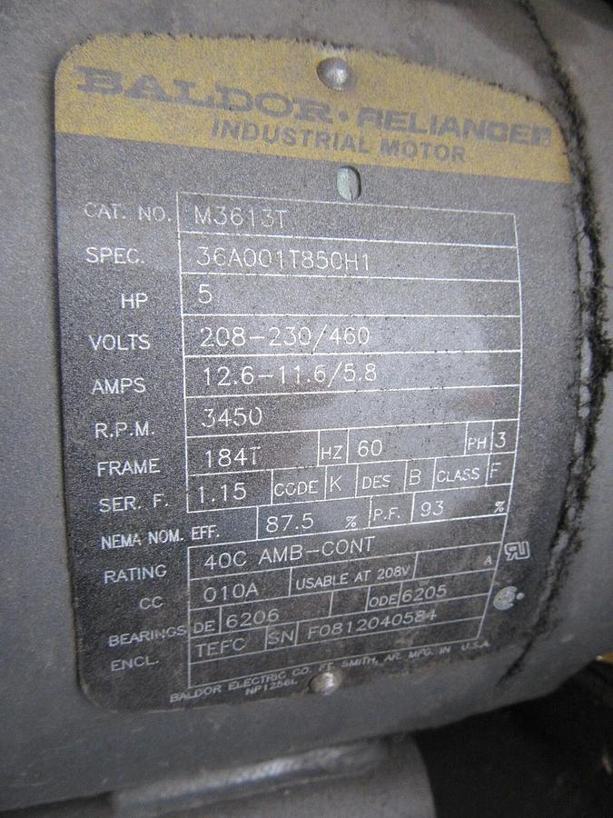 Used 5 HP 12" NEW YORK BLOWER GENERAL PURPOSE FAN 123 ACF 208 - 230/460 VAC 3 PH 3450