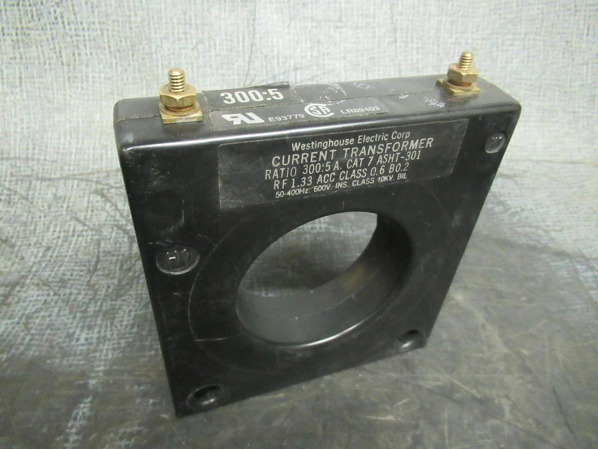 Used WESTINGHOUSE CURRENT TRANSFORMER ASHT-301 300:5 50-400 HZ 600 VOLTS