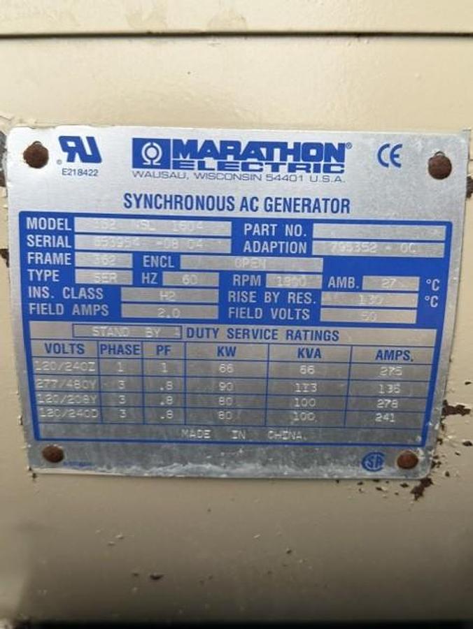 Used 60 KW DIESEL GENERATOR KATOLIGHT 120/240V RE-CONNECTABLE SOUND ENCLOSED 593 HRS