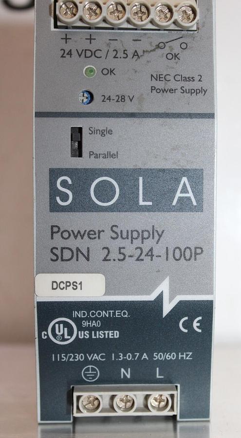 Used EMERSON SOLA POWER SUPPLY SDN-2.5-24-100P 115/230 VAC 1.3-0.7 AMP *WARRANTY*