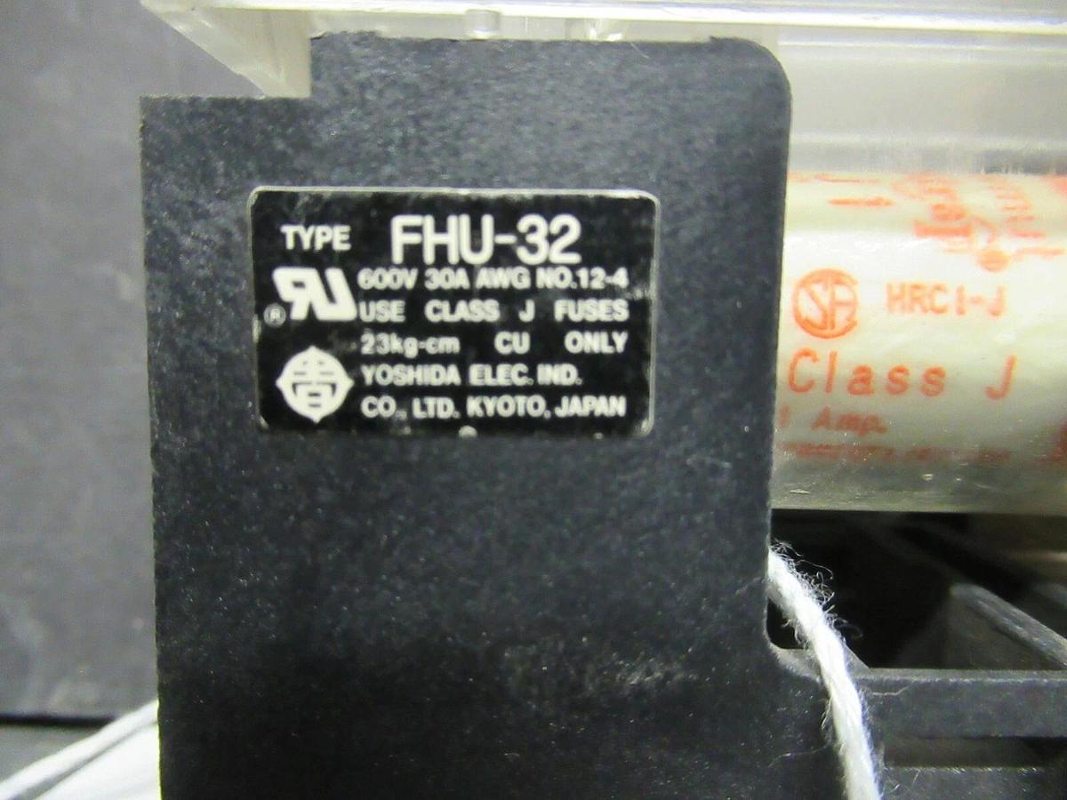 Used YOSHIDA FUSE HOLDER FHU-32 600 VOLT 30 AMP CLASS J FUSES W/ A4J1 FUSES