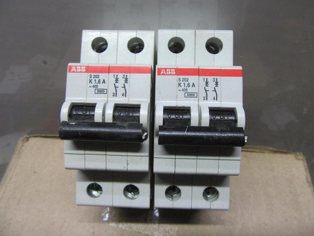 Used LOT OF 2 ABB S202-K1.6A 400 VOLT 1.6 AMP 2-POLE **WARRANTY INCLUDED**