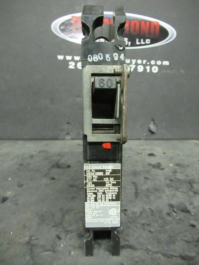Used 60 AMP SIEMENS BREAKER HED41B060 HED4 277 VOLT 1 POLE * WARRANTY *