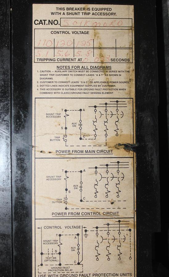 Used CUTLER HAMMER CIRCUIT BREAKER KDB3300W 300 AMP 600 VAC 3-POLE