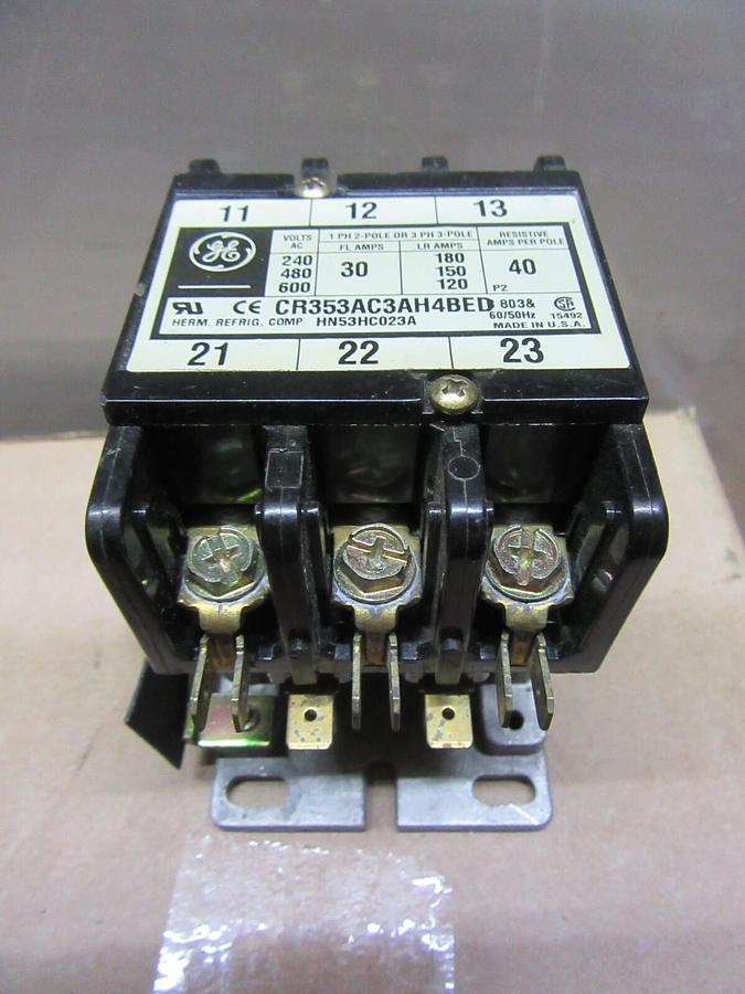Used GE CONTACTOR CR353AC3AH4BED 600 VAC 30 AMP 3-POLE 3-PHASE COIL: 24 VOLT