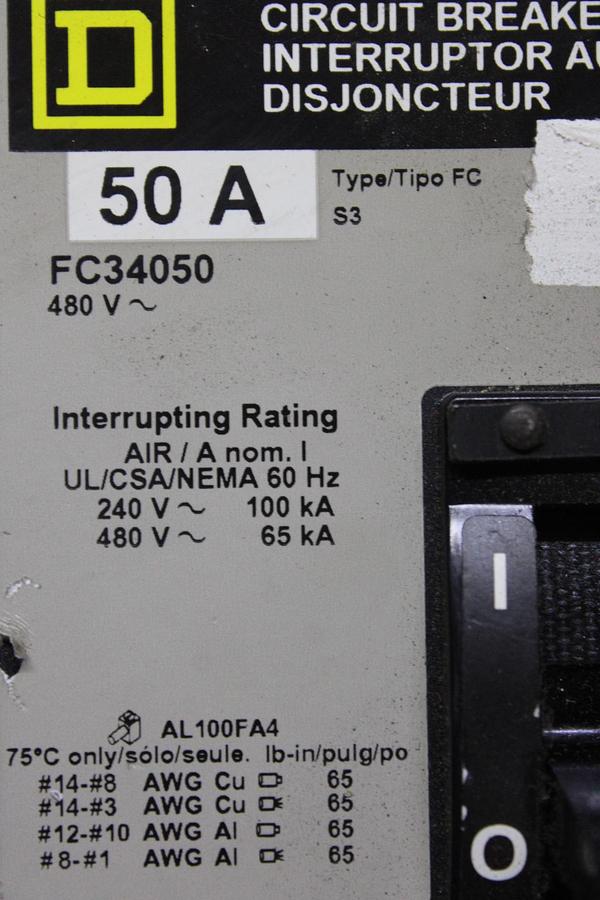 Used SQUARE D I-LINE CIRCUIT BREAKER FA34020 20 AMP 480 VAC 3-POLE