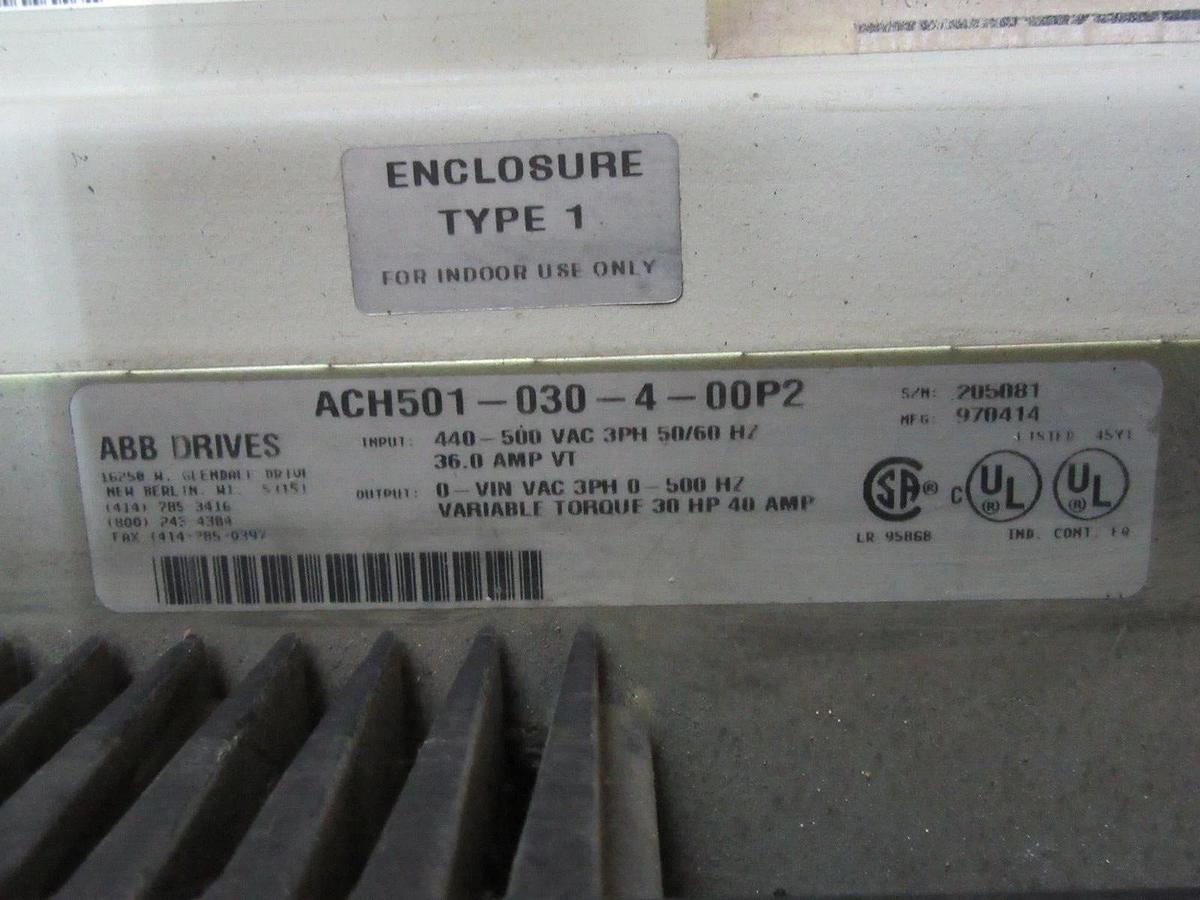 ABB 30 HP 480 VAC 3 PH VARIABLE SPEED DRIVE H501030400 ACH501-030 WITH BYPASS