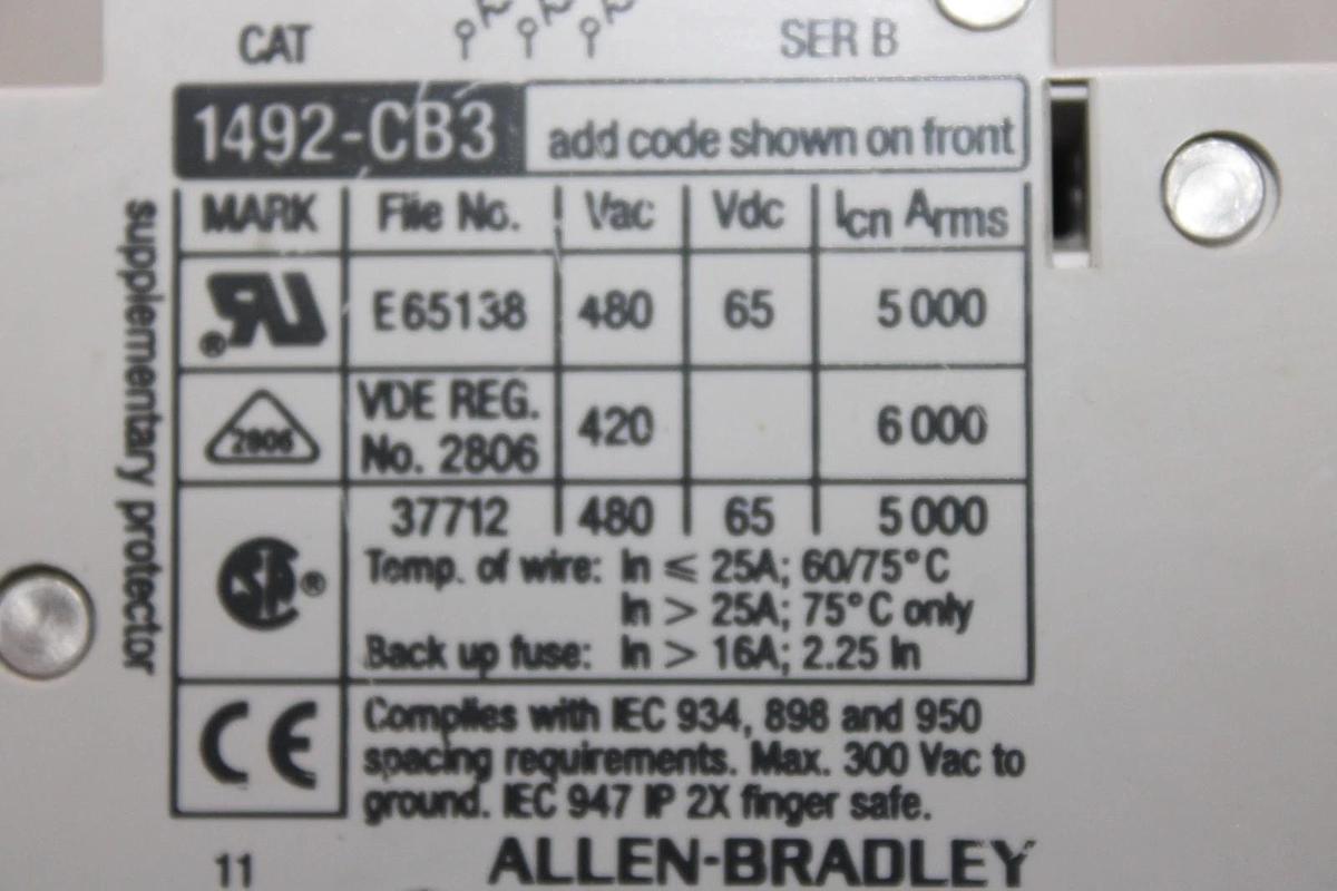 Used ALLEN BRADLEY CIRCUIT BREAKER 1492-CB3 1492-ACB 480/277 VAC 30 AMP 4-POLE