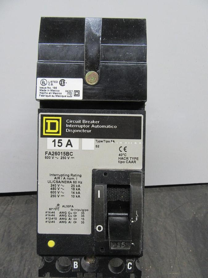 Used SQUARE D I-LINE CIRCUIT BREAKER FA26015BC 2-POLE 15 AMP 600 VAC **WARRANTY**